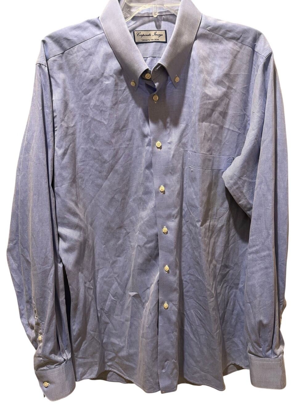 Preppy Corporate Image by Tom James Custom Timeless Light Blue Dress Shirt